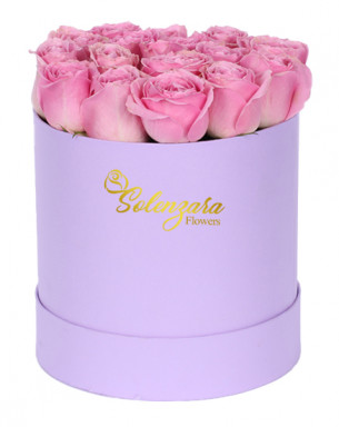 Büyük Lila Silindir Kutuda Pembe Gül