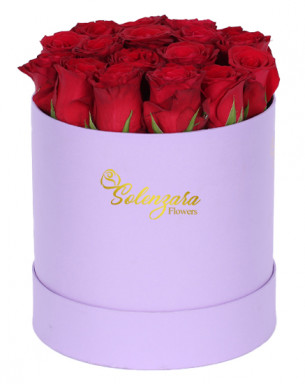 Büyük Lila Silindir Kutuda Kırmızı Gül
