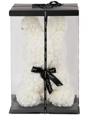Teddy Rose Rabbit Beyaz Solmayan Gül 25 cm Tavşan 