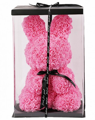 Teddy Rose Rabbit  Pembe Solmayan Gül 25 cm Tavşan 
