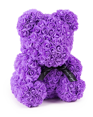 Lila Güllü Solmayan Gül 40 cm Ayıcık Teddy Rose